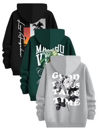 Three-Piece Set of Trendy Printed Hooded Sweatshirts by Snagg A Jumper