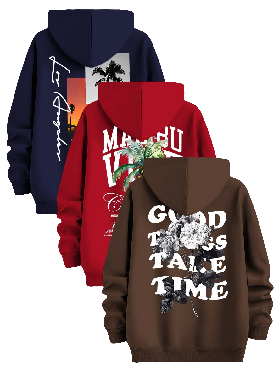 Three-Piece Set of Trendy Printed Hooded Sweatshirts by Snagg A Jumper