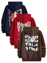 Three-Piece Set of Trendy Printed Hooded Sweatshirts by Snagg A Jumper
