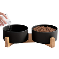 Non-Slip Ceramic Double Pet Food Bowl with Bamboo Stand by Snagg A Feeder