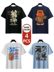 4pcs Men’s Gradient & Letter Print T-Shirts - SnaggIt
