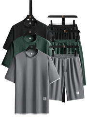 6pcs Waffle Men’s Pajama Set – Short Sleeve & Shorts Multi-Piece Homewear - SnaggIt