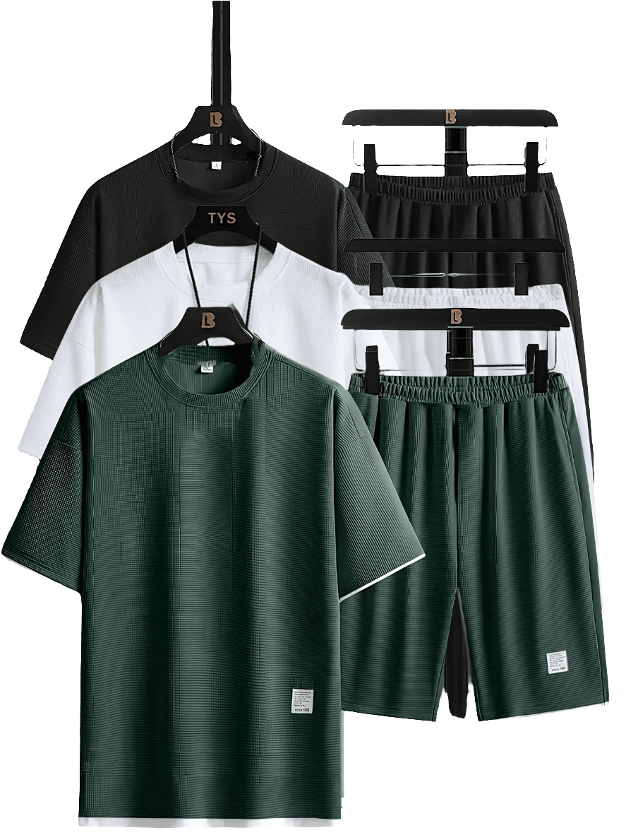 6pcs Waffle Men’s Pajama Set – Short Sleeve & Shorts Multi-Piece Homewear - SnaggIt