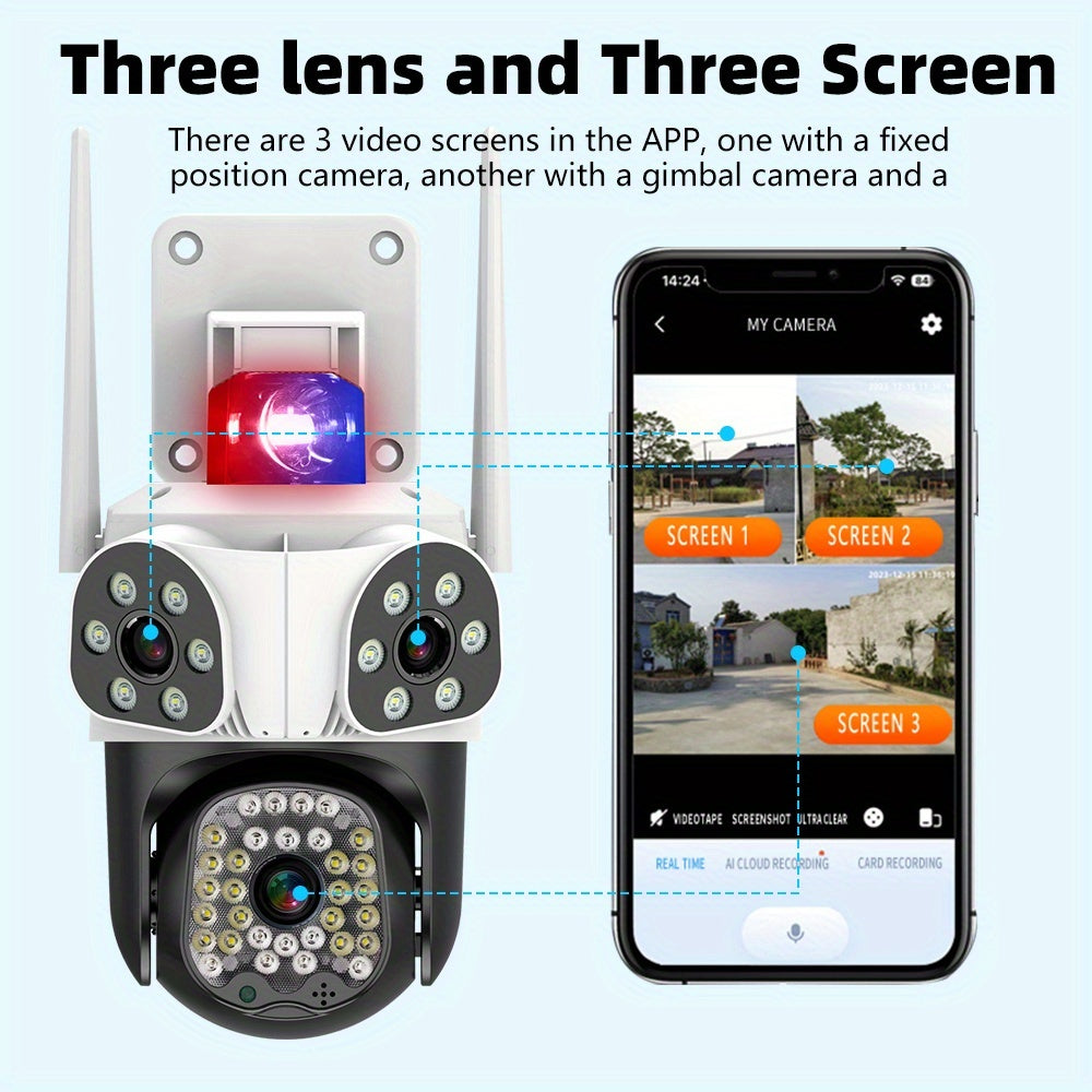 12MP 3 Lens Outdoor Security Camera – 360° Pan-Tilt with 10X Zoom by Snagg An Outdoor Camera