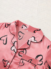 Women’s Love Print Satin – 3-Piece Pajama Set by Snagg A Pajama