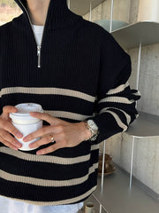 Casual Knitted Men’s Pullover with High Neck & Quarter Zip - SnaggIt