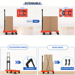 500LB Folding Hand Truck – Heavy Duty Luggage Cart with 6 Wheels & Elastic Ropes - General Tools