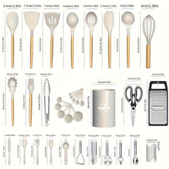 44pcs Wooden Handle Silicone Cookware Set by Snagg A Utensil
