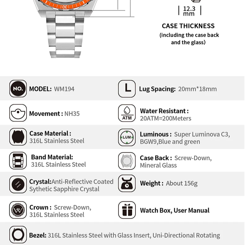 Automatic Mechanical Diver Watch – NH35 Movement | Sapphire Crystal | 200M Water Resistant | Anti-Reflective Bezel
