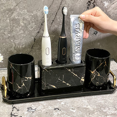 3 Piece Ceramic Marble Bathroom Accessory Set by Snagg A Bathroom Set
