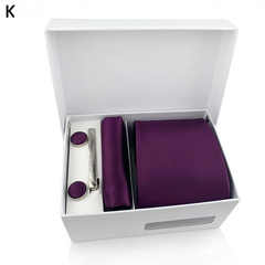 Men’s Silk Tie Gift Set — 8cm Necktie with Matching Handkerchief & Cufflinks (Formal Business Set) - K - Others