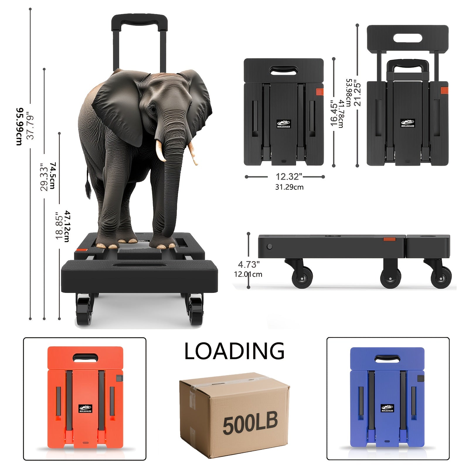 500LB Folding Hand Truck – Heavy Duty Luggage Cart with 6 Wheels & Elastic Ropes - General Tools