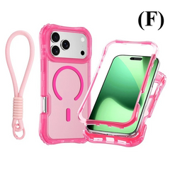 Shockproof Armor 3 in 1 Magnetic Case with Wrist Strap – for iPhone 15 Series - F - Bright Pink / Pro Max - Phone Cases