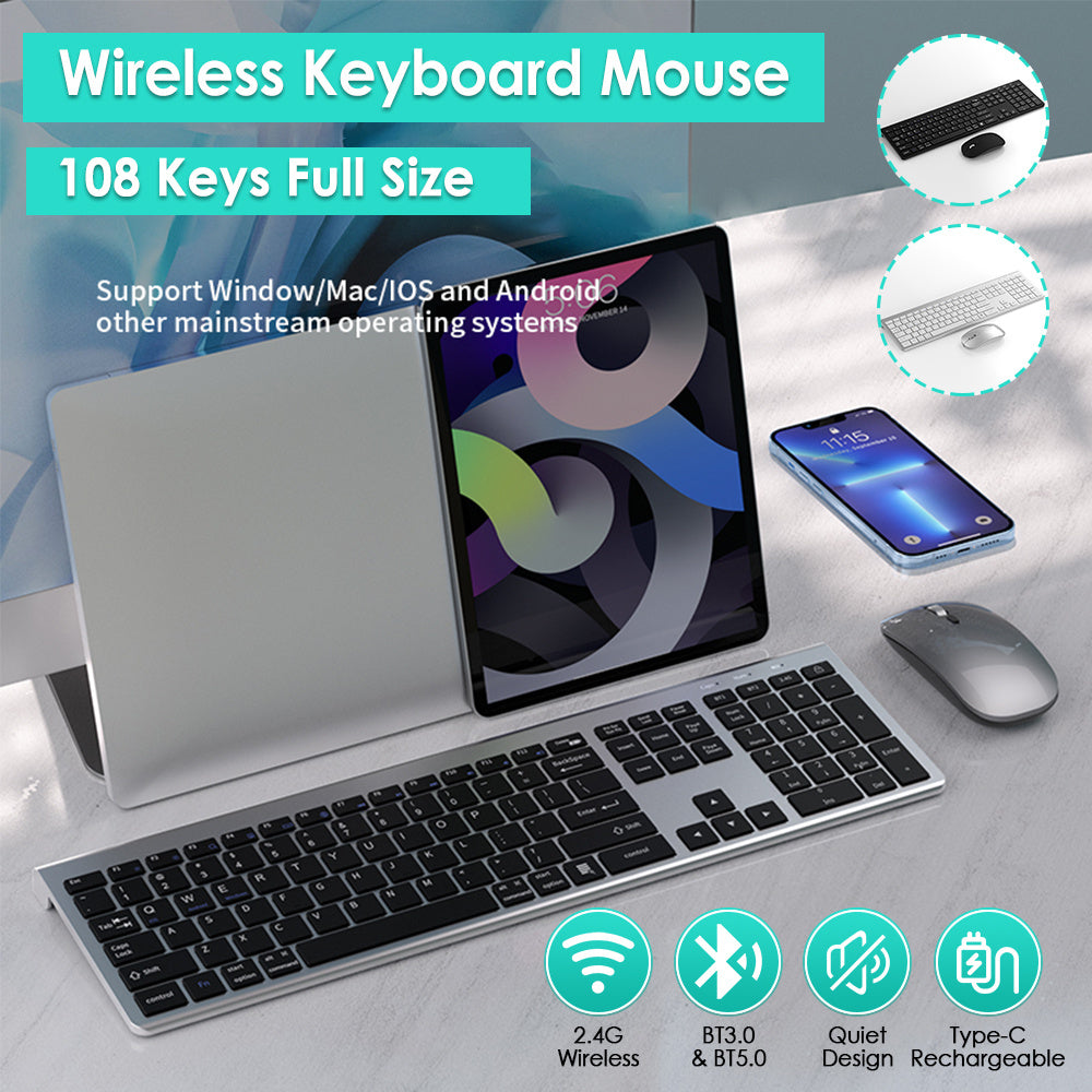 Ultra Thin Wireless Keyboard & Mouse Set Design with Multi Device Bluetooth Connectivity by Snagg A Keyboard