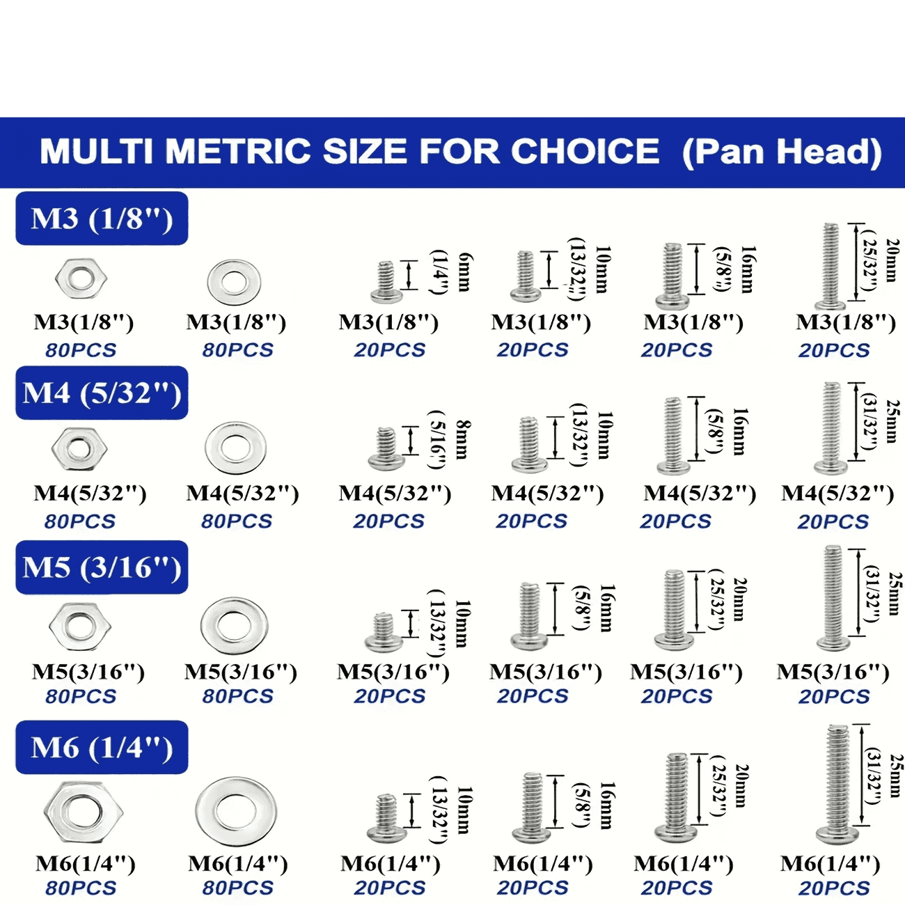 1920pcs Nut and Bolt Assortment Kit Stainless Steel Phillips Pan Head & Countersunk Bolts with Double-Sided Toolbox