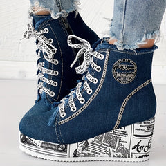 Women’s Solid Color Denim Lace-Up Boots by Snagg A Shoes