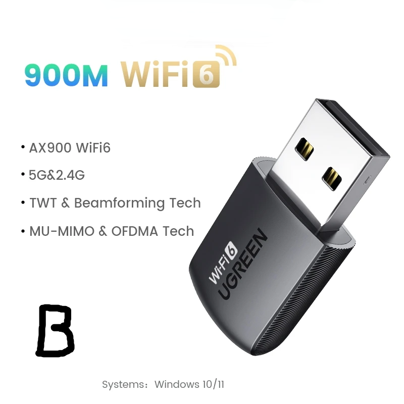 AX1800 WiFi 6 USB Adapter – Dual-Band 2.4G/5GHz Dongle with Antenna for Desktop & Laptop by Snagg A USB WiFi Adapter