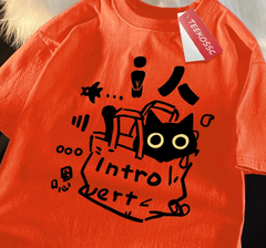 Introvert Cat Print Womans Streetwear T-Shirt