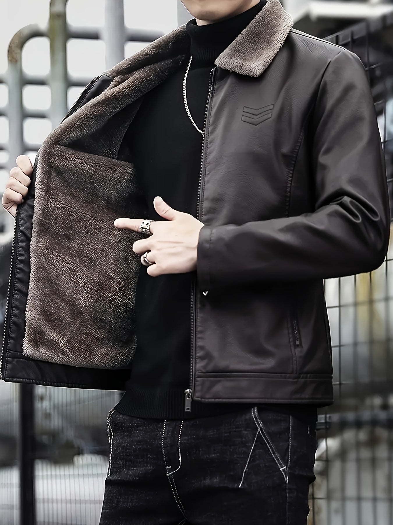 OBM Men’s Full-Zip Bomber Jacket with Fur Collar by Snagg A Jacket