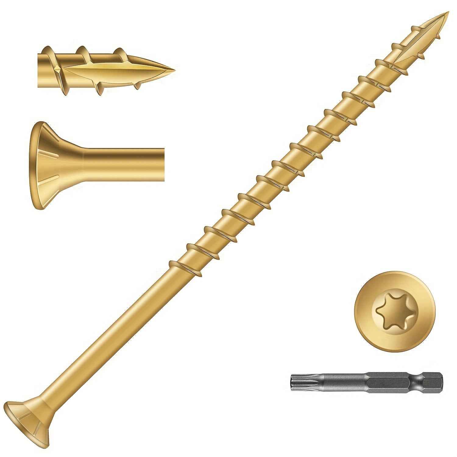 400 Pcs Deck Screw Kit — Rustproof Epoxy-Coated #8/#9/#10 Star-Drive Wood Screws with T25 Bit (1.5’’–4’’)