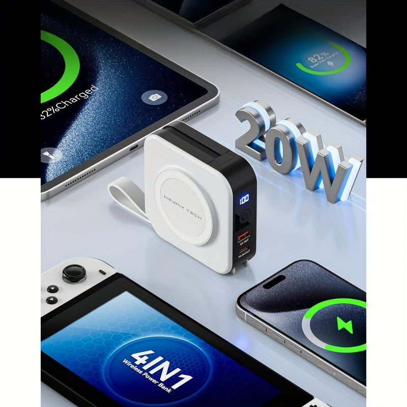 10000mAh Wireless Power Bank With Built In Cable by Snagg A Power Bank