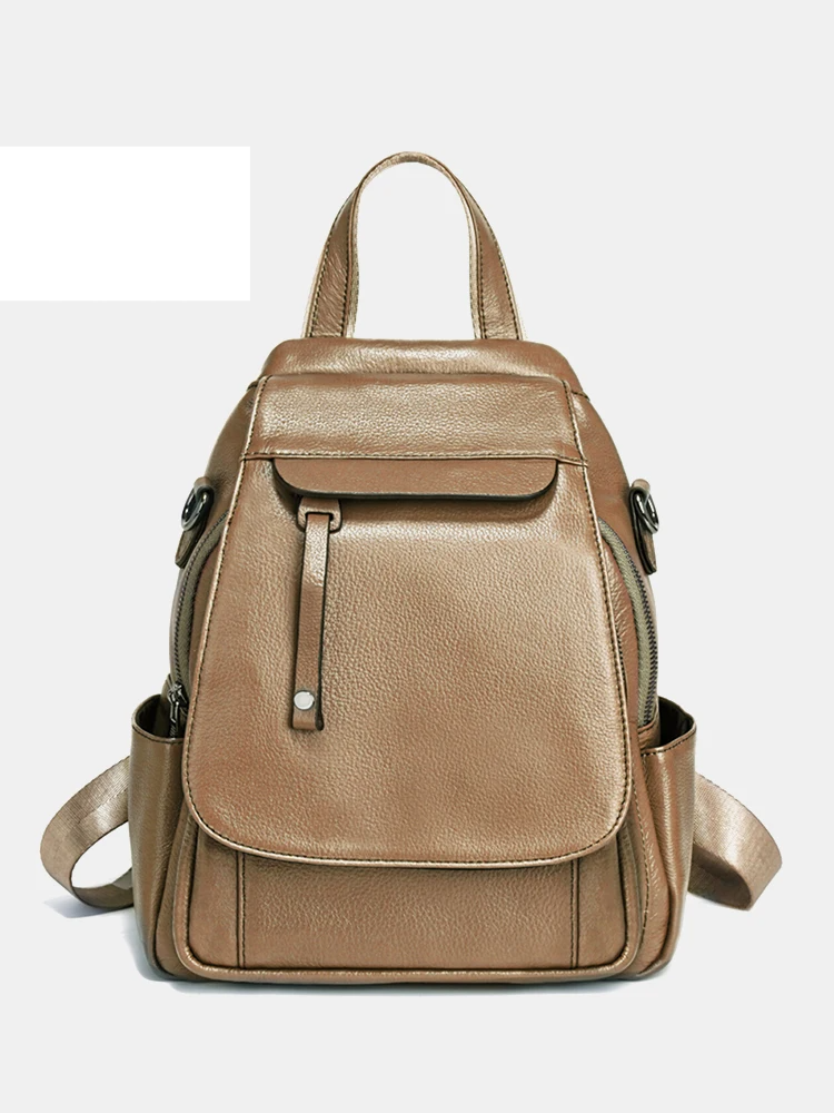Genuine Leather Women's Fashion Backpack – High-Quality School & Travel Shoulder Bag with Multifunctional Pockets