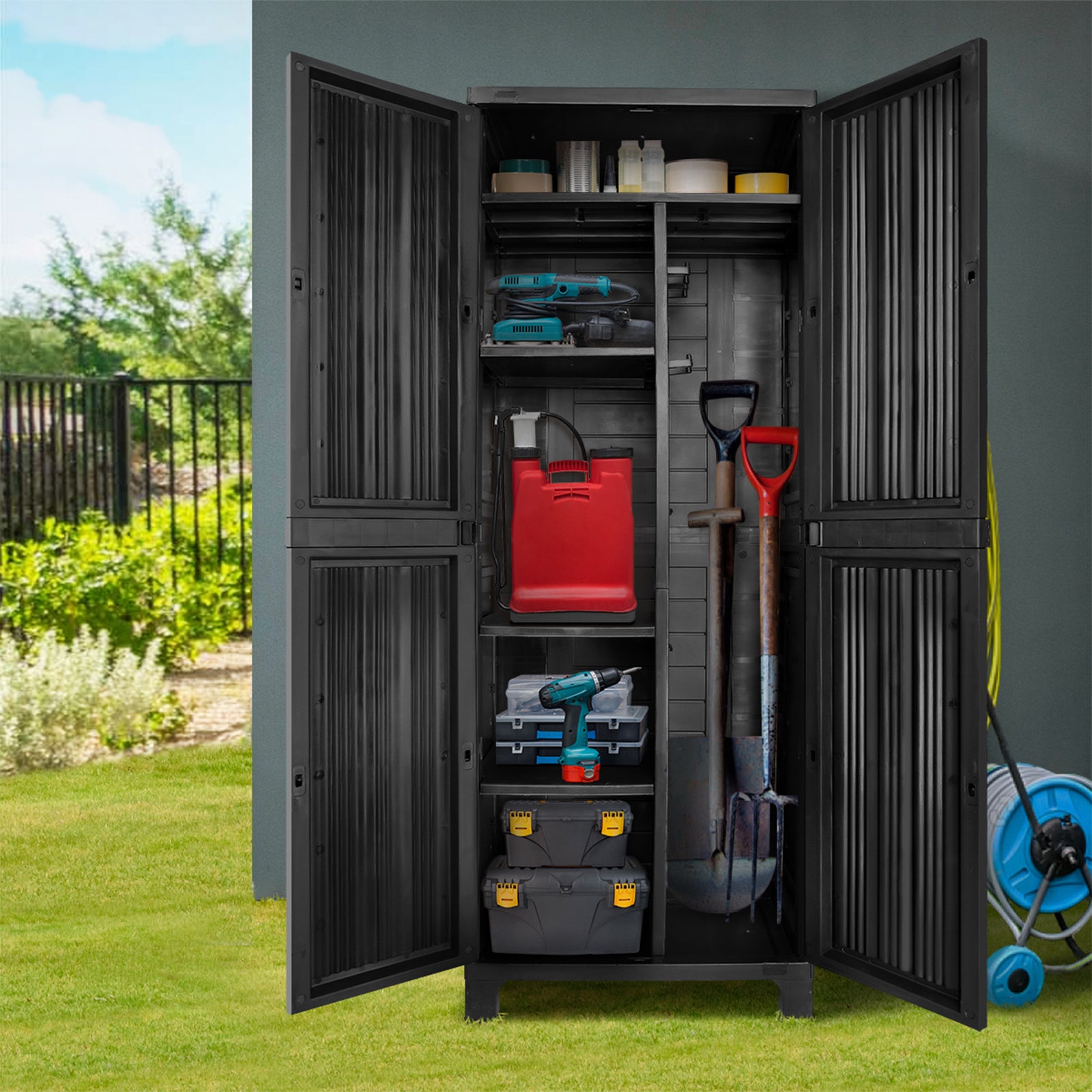 Outdoor Storage Cabinet with Shelves & Hooks by Snagg A Cabinet