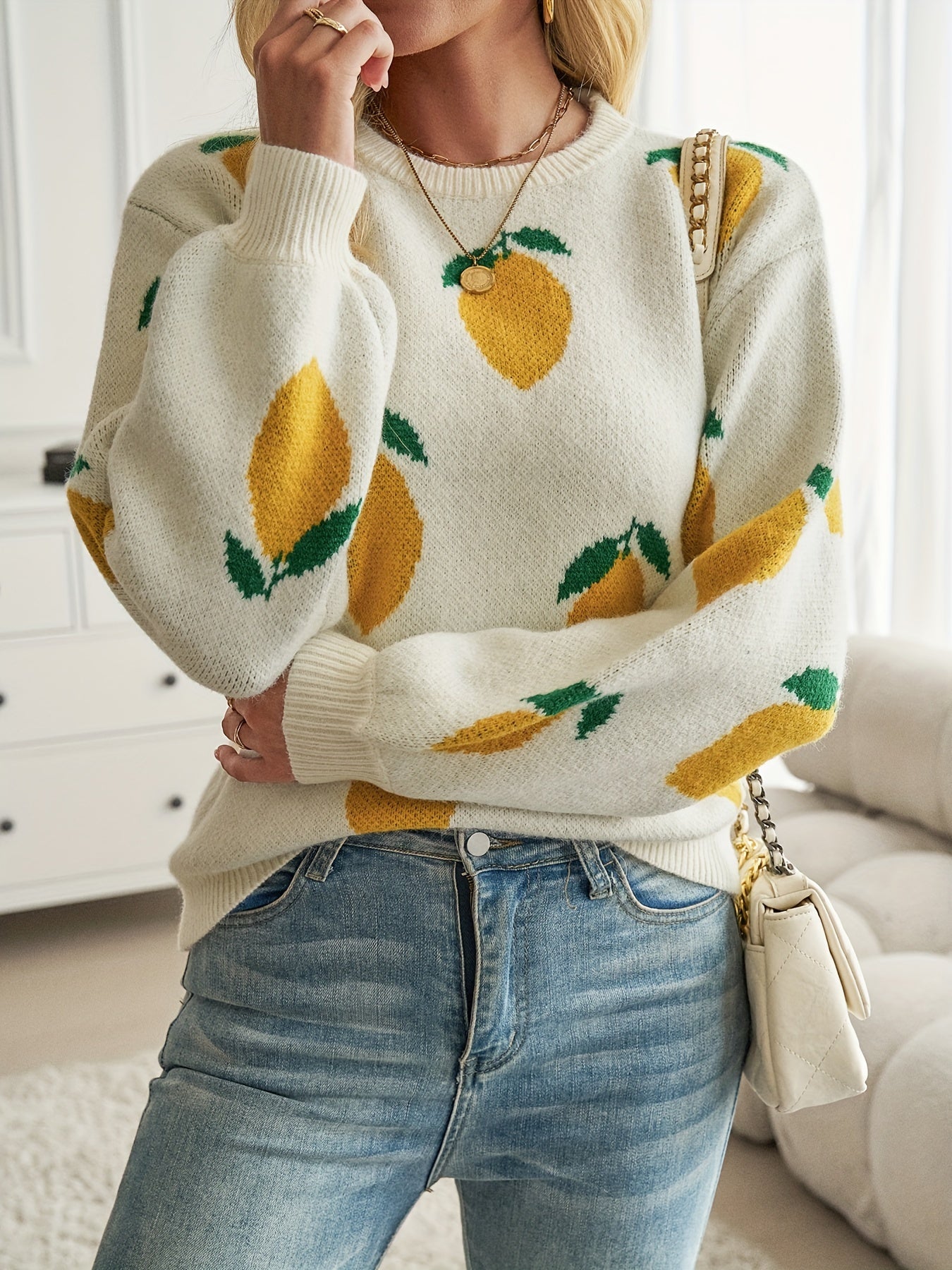 Women’s Cozy Lemon Print Sweater by Snagg A Top