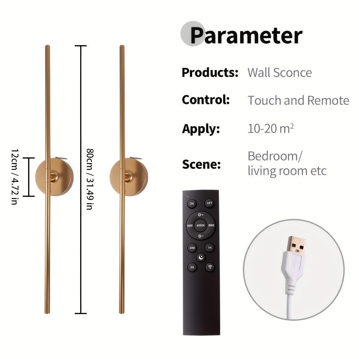 31.5" Battery-Powered Wall Sconce Wireless 360° by Snagg A Wall Light