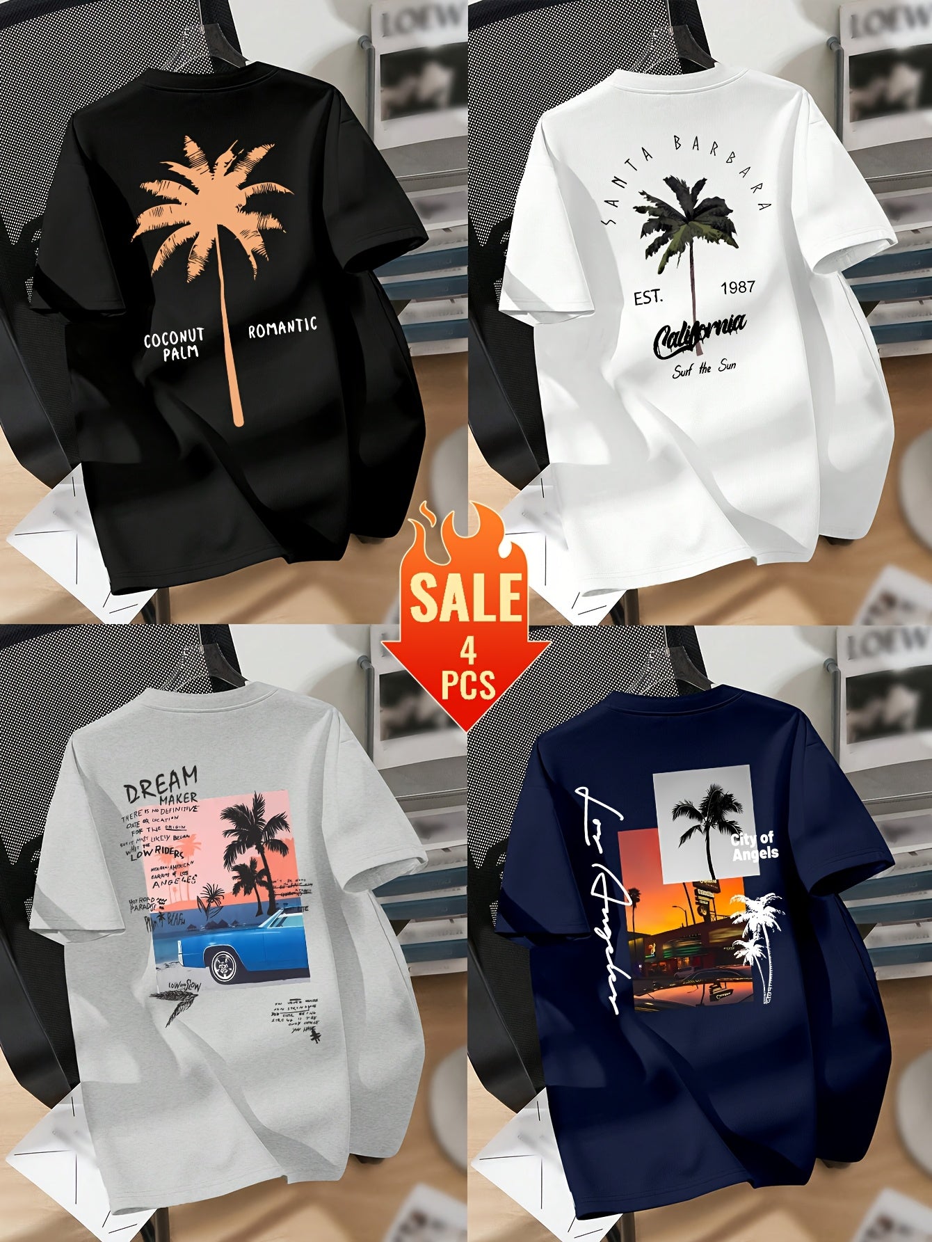 Men’s Printed Inner Layering T-Shirts – 4pcs Summer Crew Neck Short Sleeve Tops by Snagg A Shirt