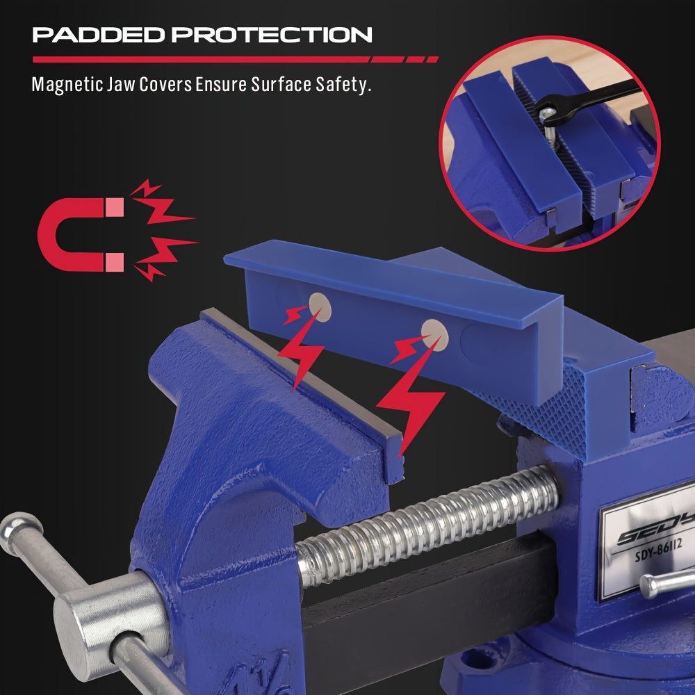4.5’’ Heavy Duty Bench Vise with Magnetic Jaw Pads & 240° Swivel Base - General Hand Tools