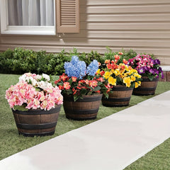 4pcs Whiskey Barrel Style Flower Pots with Trays by Snagg A Pot