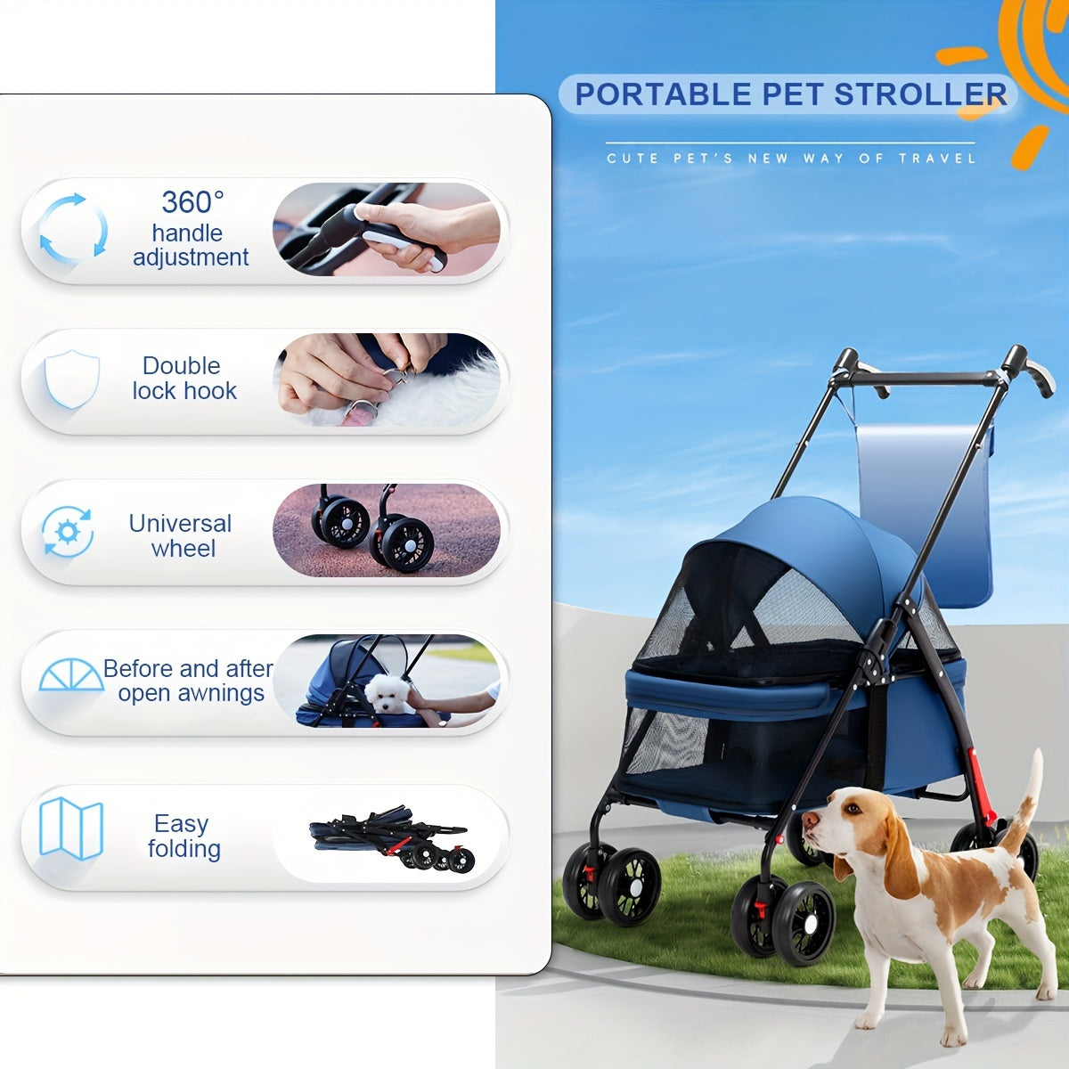 Foldable 4-Wheel Travel Carriage with Mesh Windows by Snagg A Pet Stroller