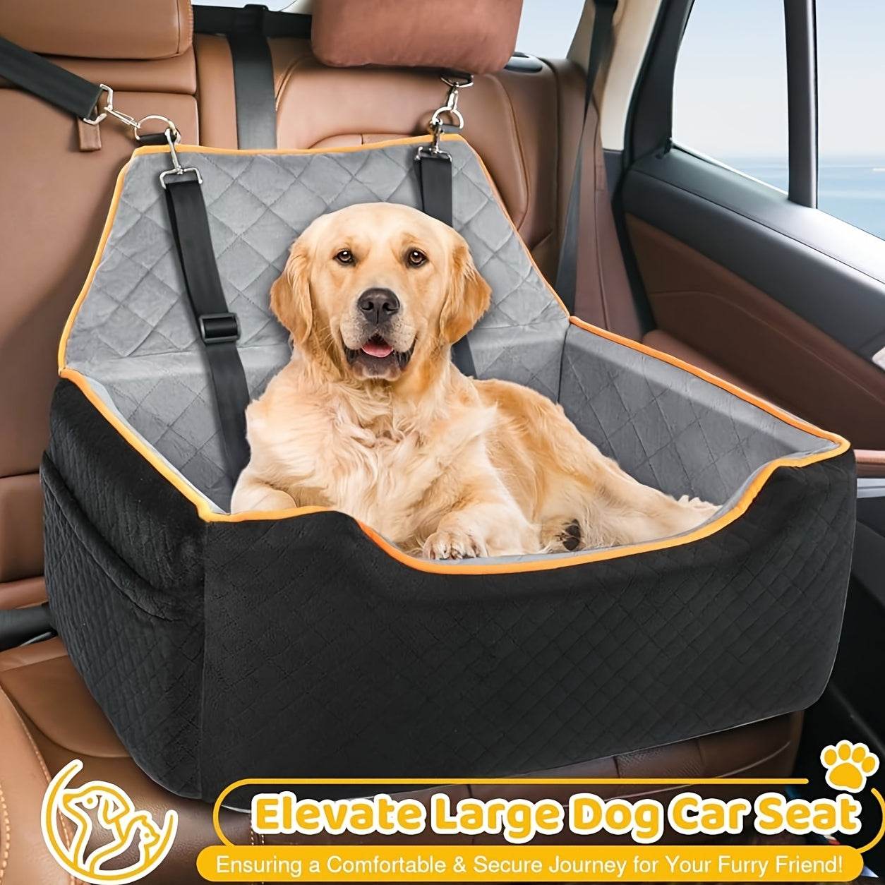 Dog Car Large Booster Seat with Safety Straps - SnaggIt