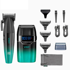 Professional 3 Piece All Metal Barber Suite – 9000 RPM Master Clipper, DLC Trimmer, and Titanium Shaver Collection