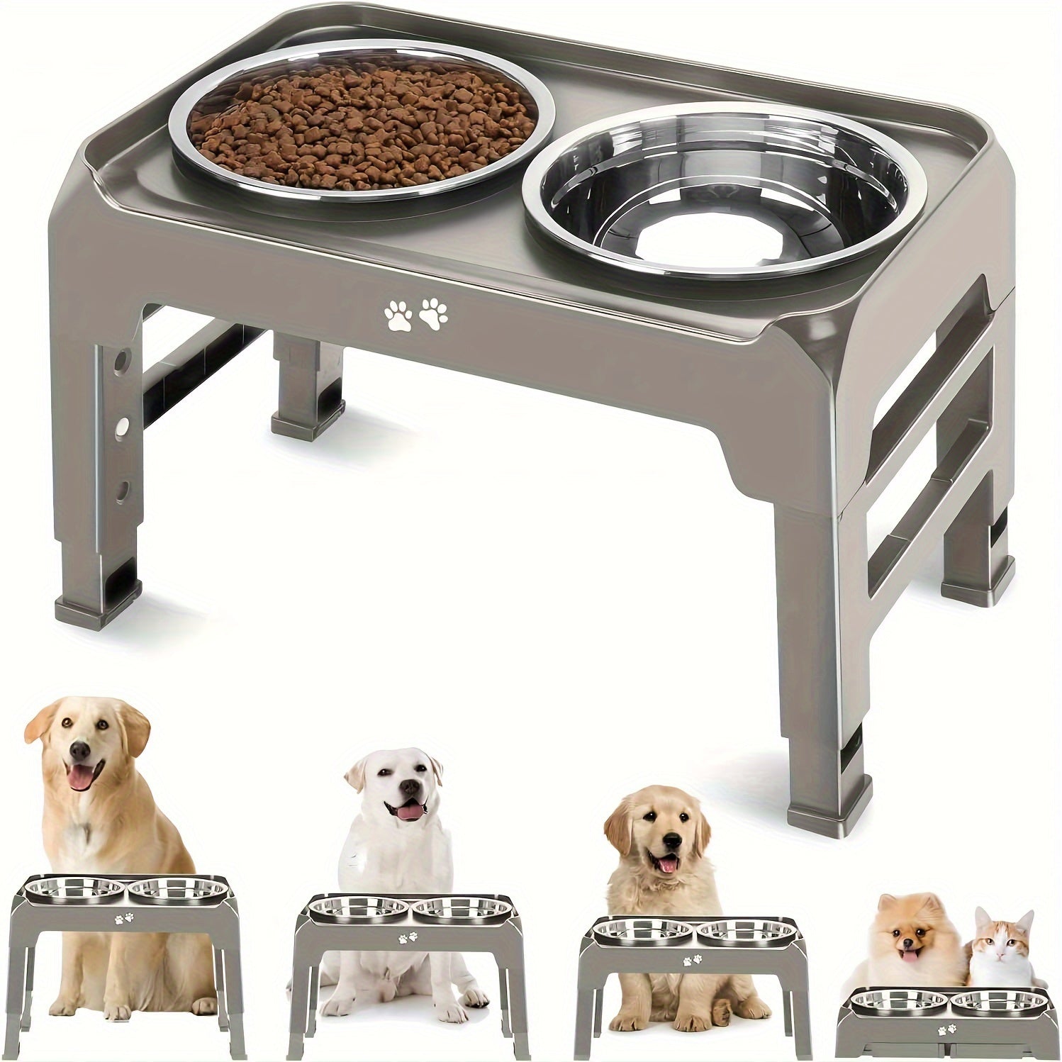 Elevated Dog Bowl Stand with 2 Stainless Steel Bowls by Snagg A Feeder