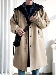 Men’s Mid-Length Beige Hooded Trench Coat by Snagg A Coat