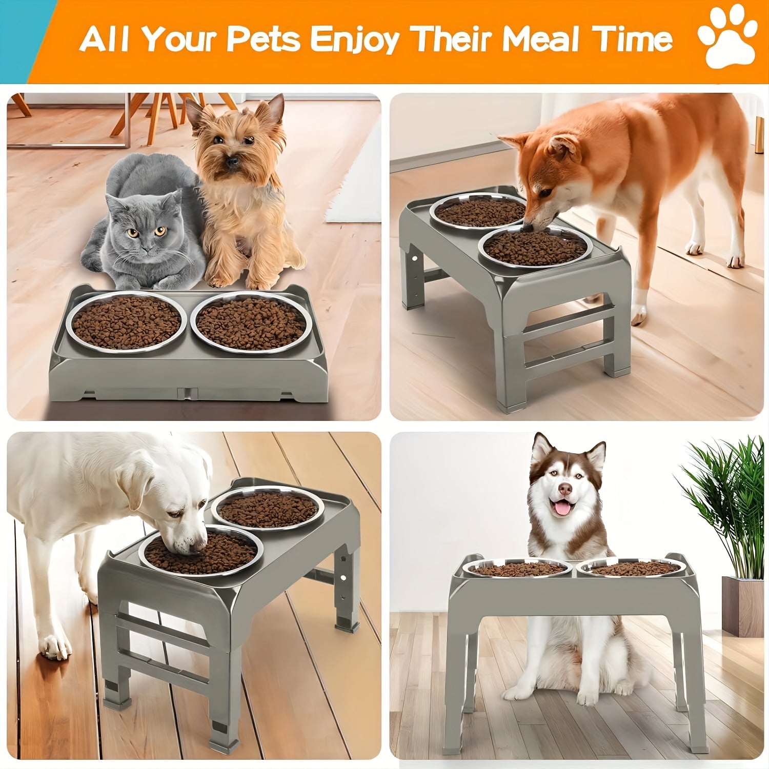 Elevated Dog Bowl Stand with 2 Stainless Steel Bowls by Snagg A Feeder
