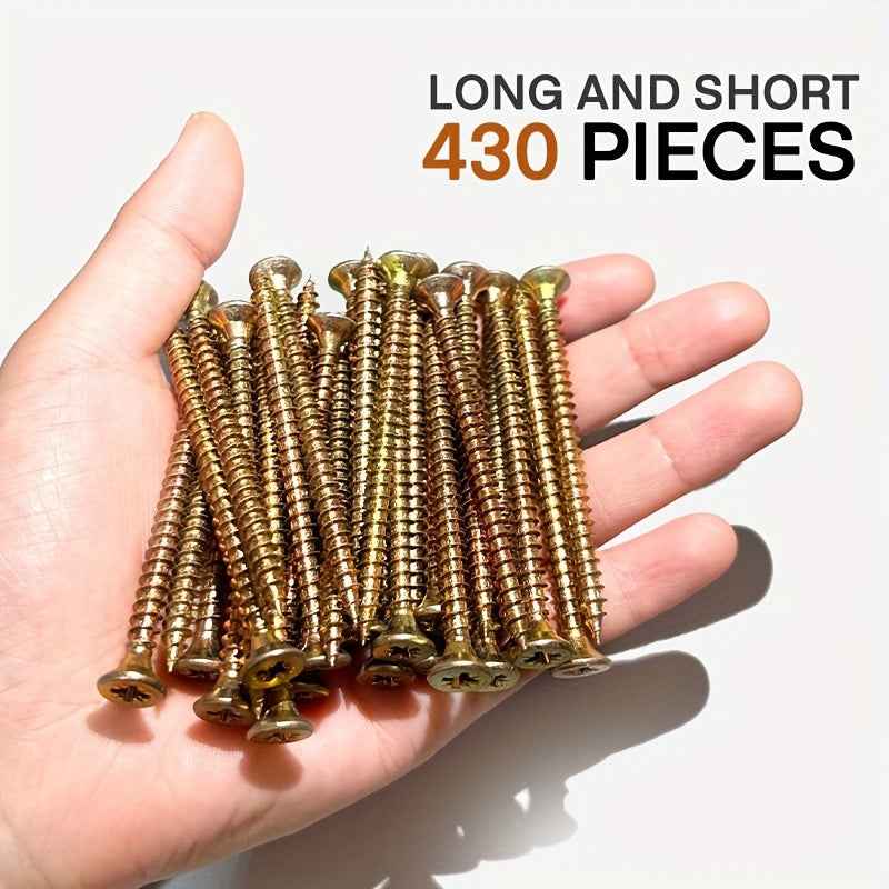 430 Piece Wood Screw Set (25–70mm Assorted Sizes) - pieces - Power Tools Gadget