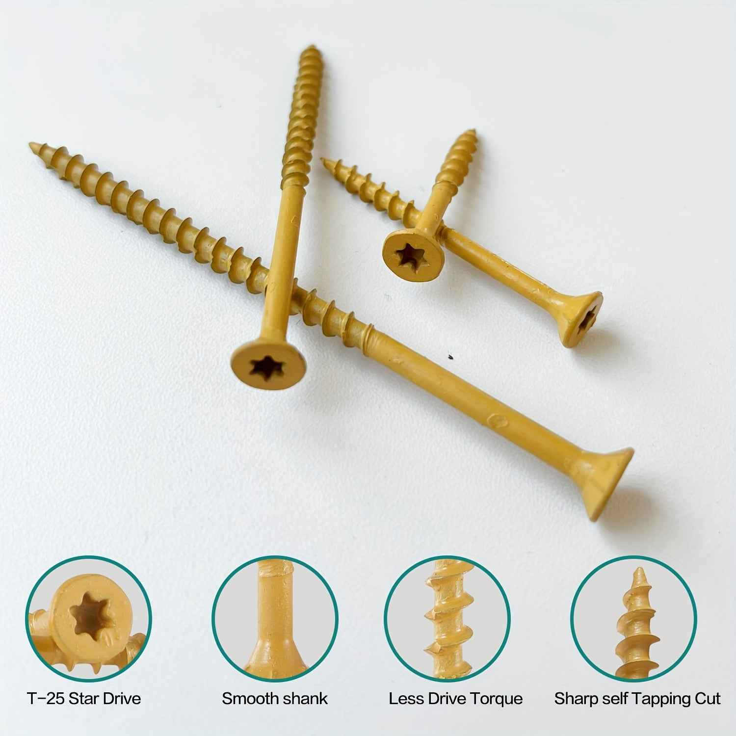 400 Pcs Deck Screw Kit — Rustproof Epoxy-Coated #8/#9/#10 Star-Drive Wood Screws with T25 Bit (1.5’’–4’’)