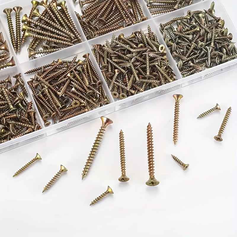 440 Pack Self Tapping Wood Screw Kit — Colour Galvanized M3.5/M4 Screws in 25–60mm Sizes - 440pcs M4/3.5 Length