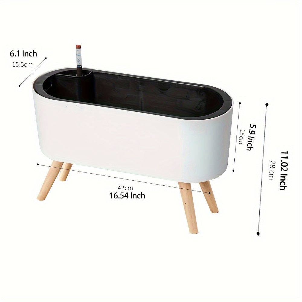 16.5" Self-Watering Flower Pot with Wooden Stand by Snagg A Pot