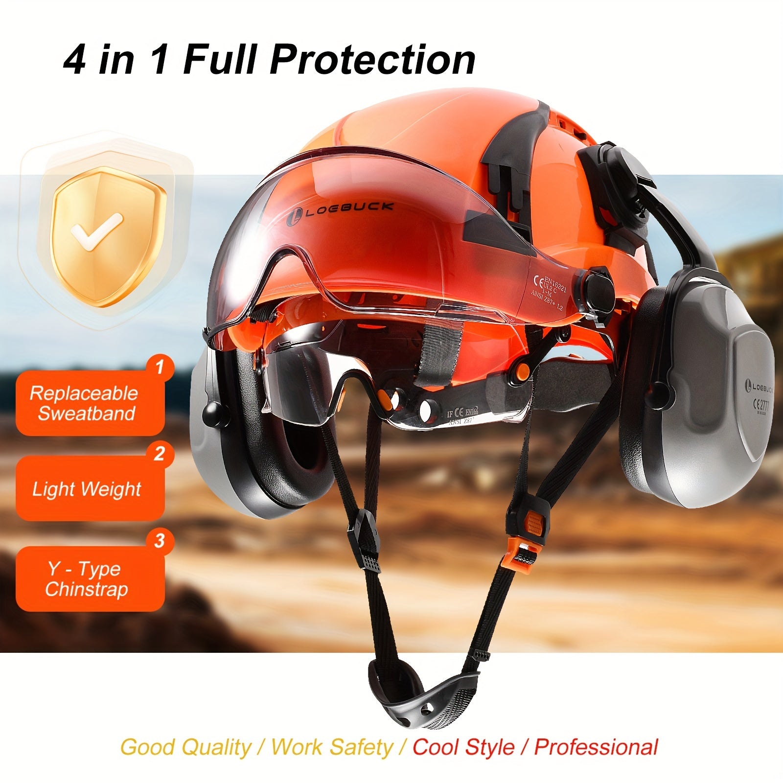 Safety Helmet with Sun Visor & Ear Protection by Snagg A Safety Helmet