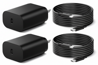 3 Pack 25W USB-C Super Fast Charger - With Charging Cable - Black - Hubs