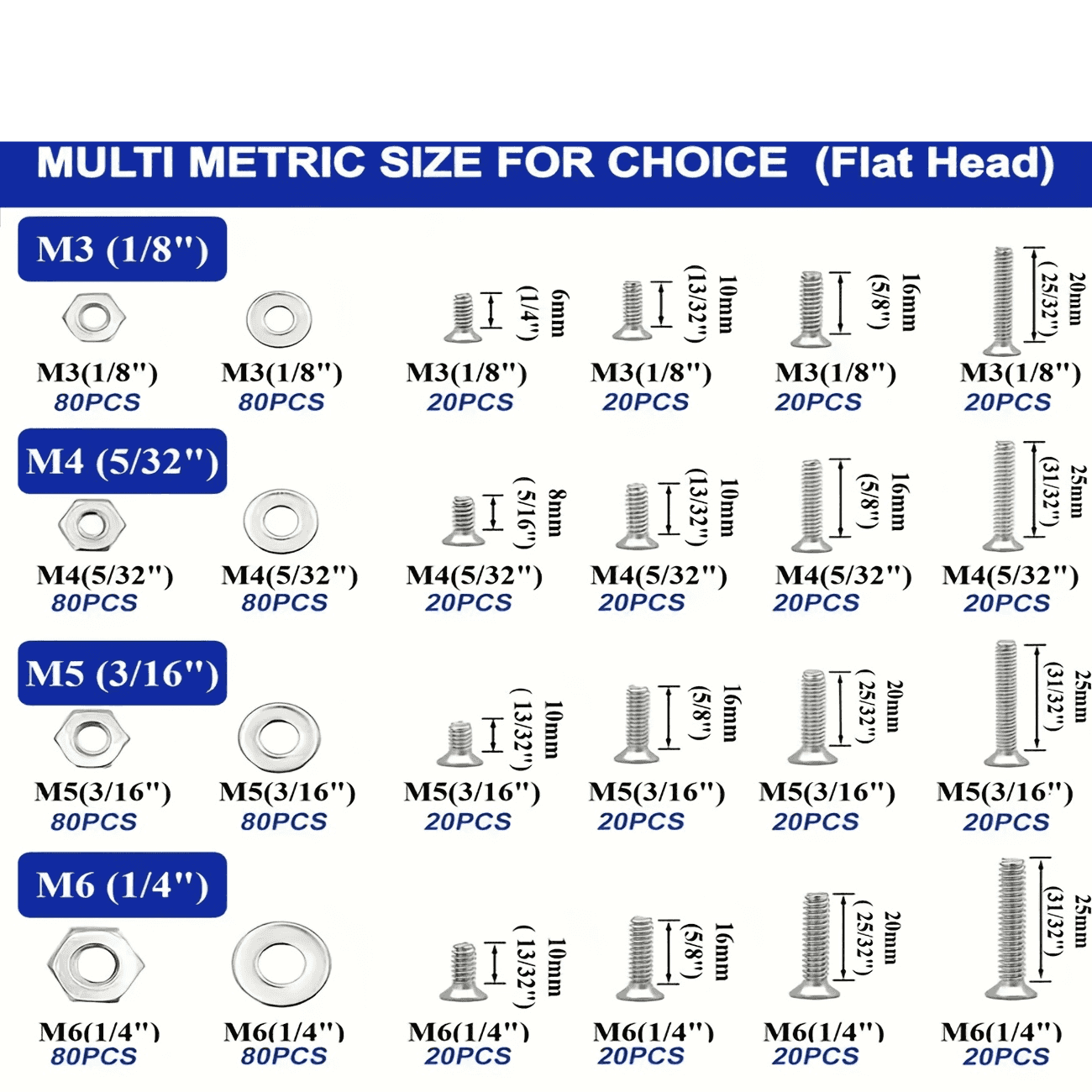 1920pcs Nut and Bolt Assortment Kit Stainless Steel Phillips Pan Head & Countersunk Bolts with Double-Sided Toolbox