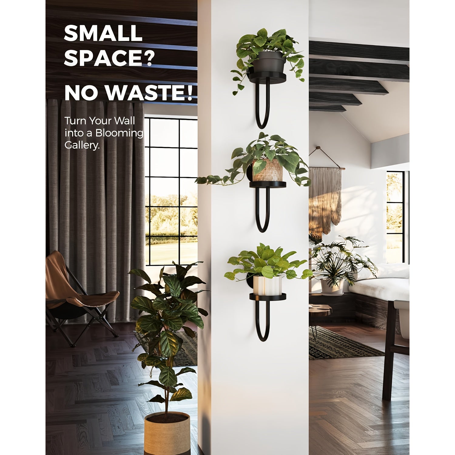 3pcs Black Wall Plant Holders by Snagg A Wall Planter