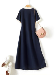 Contrast V-Neck Waist-Cinching Dress - SnaggIt