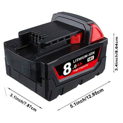 4 Pack 18 V 8.0 Ah Lithium-Ion Batteries — Replacement for Milwaukee M18 Cordless Tools (48-11-18 Series)
