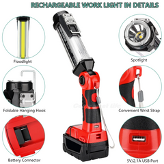 2000LM LED Work Light Compatible With Ryobi/Dewalt/Makita/Milwaukee Batteries