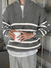 Casual Knitted Men’s Pullover with High Neck & Quarter Zip - SnaggIt